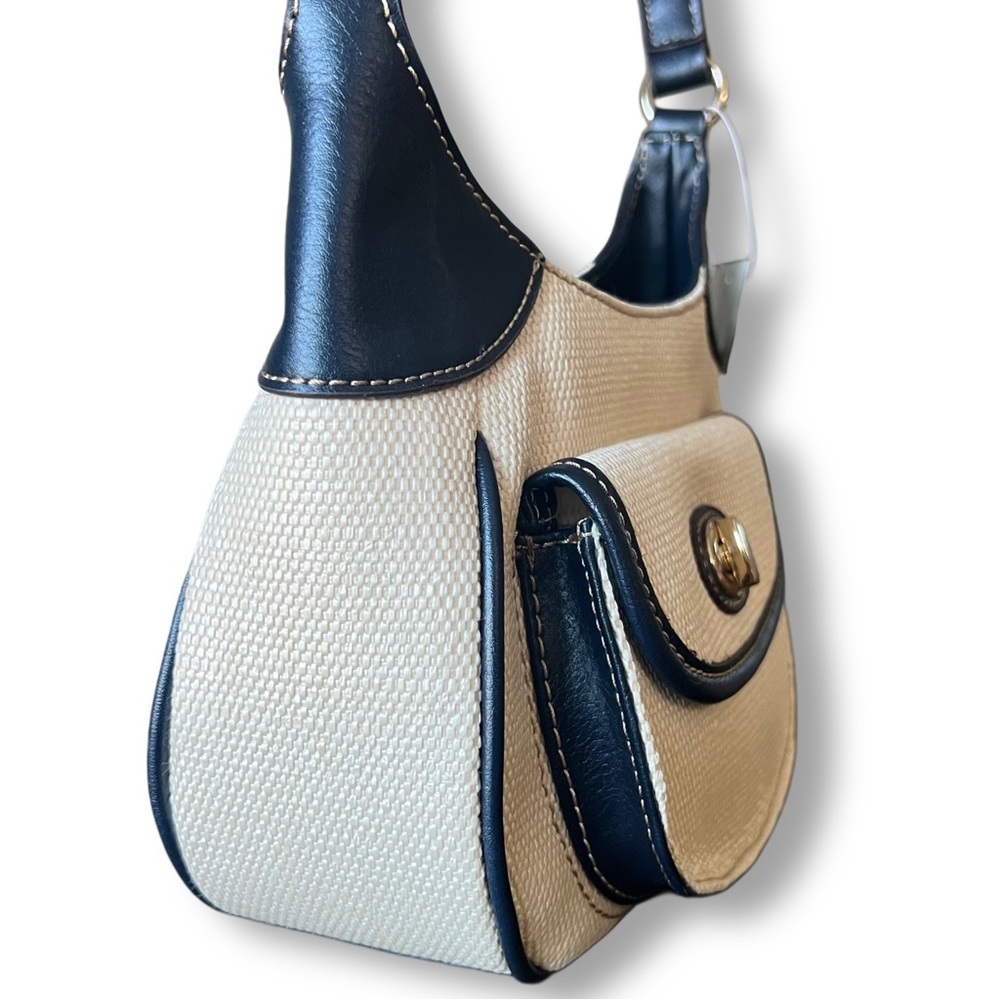 NWT Etienne Aigner Juliet Mini Straw Bag – Navy & Cream Nautical Style - Picture 4 of 12